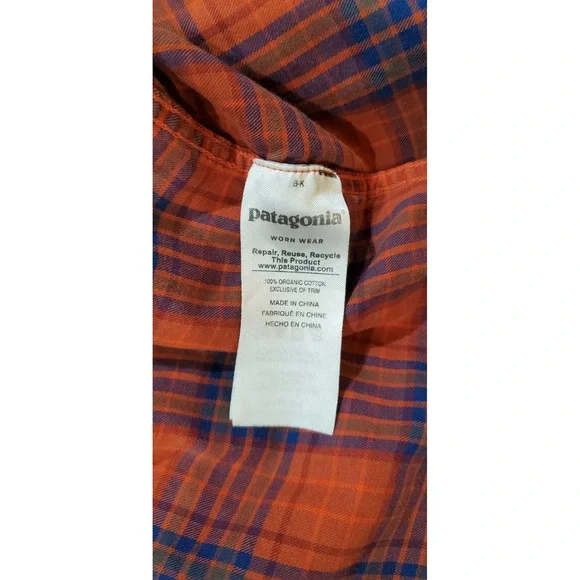 Patagonia Orange and Blue Plaid Casual Button Down Shirt - Picture 7 of 10